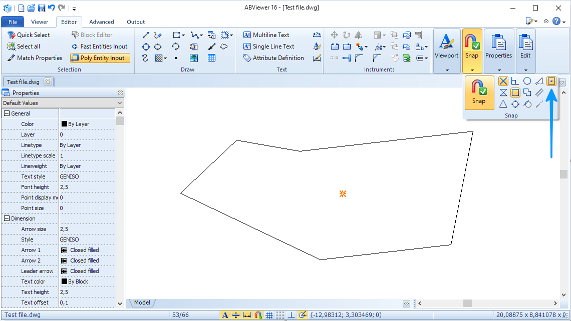 Geometric center snap in ABViewer 16